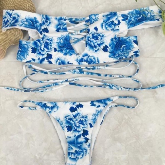 Zaful Other - 🤍ZAFUL - blue & white off the shoulder bikini🤍